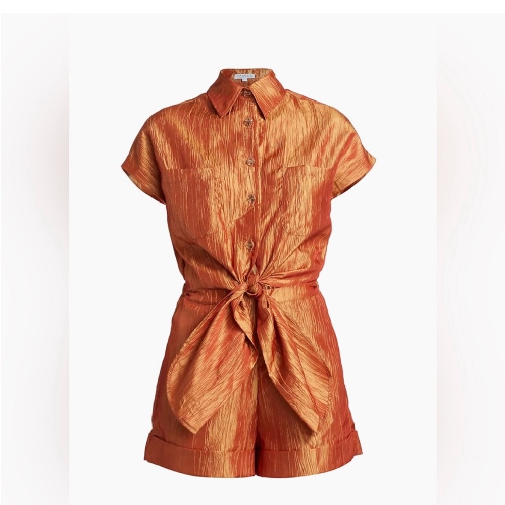 IZAYLA orange crinkled taffeta romper